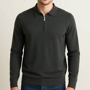 Perry Ellis Men’s Zip-Up Collared Sweater Large Tussah Silk Blend